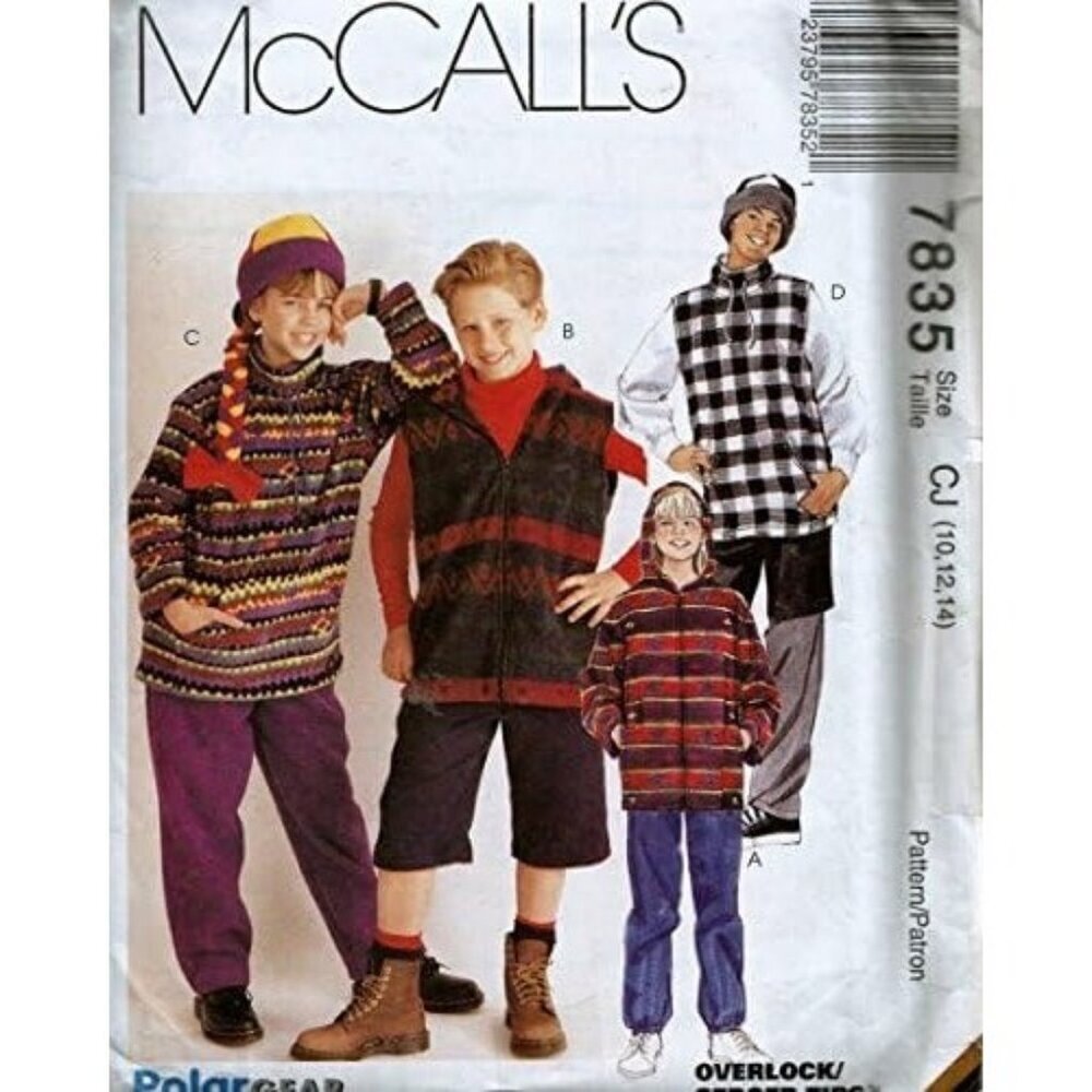 McCalls Sewing Pattern 7835 Youth Size 10-12-14 Polar Gear Vests &‎ Jackets